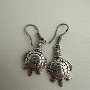 Turtle Earrings Silver Tone Dangly
